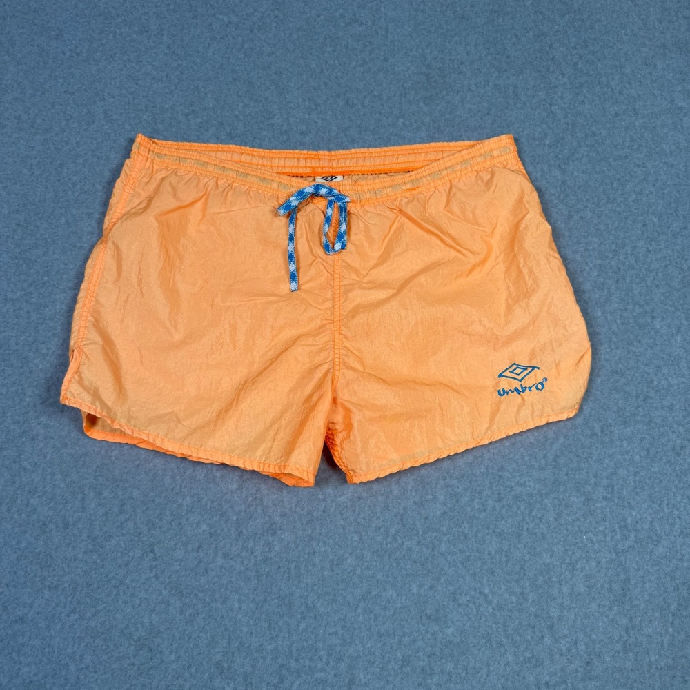 Umbro Vintage 90s Neon Orange Nylon Athletic Soccer Shorts Medium USA Made